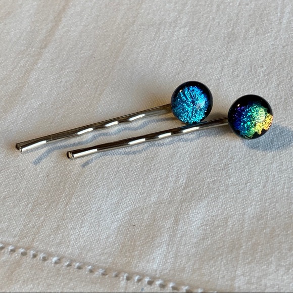 Accessories - Dichroic Glass Bead Hair Bobby Bun Pins